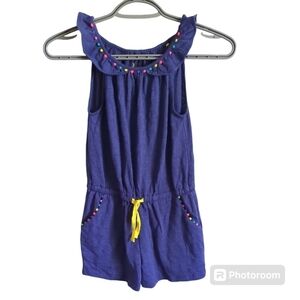 Mini Boden Charlie Pom‎ Jersey Romper Size 5/6 Years Blue